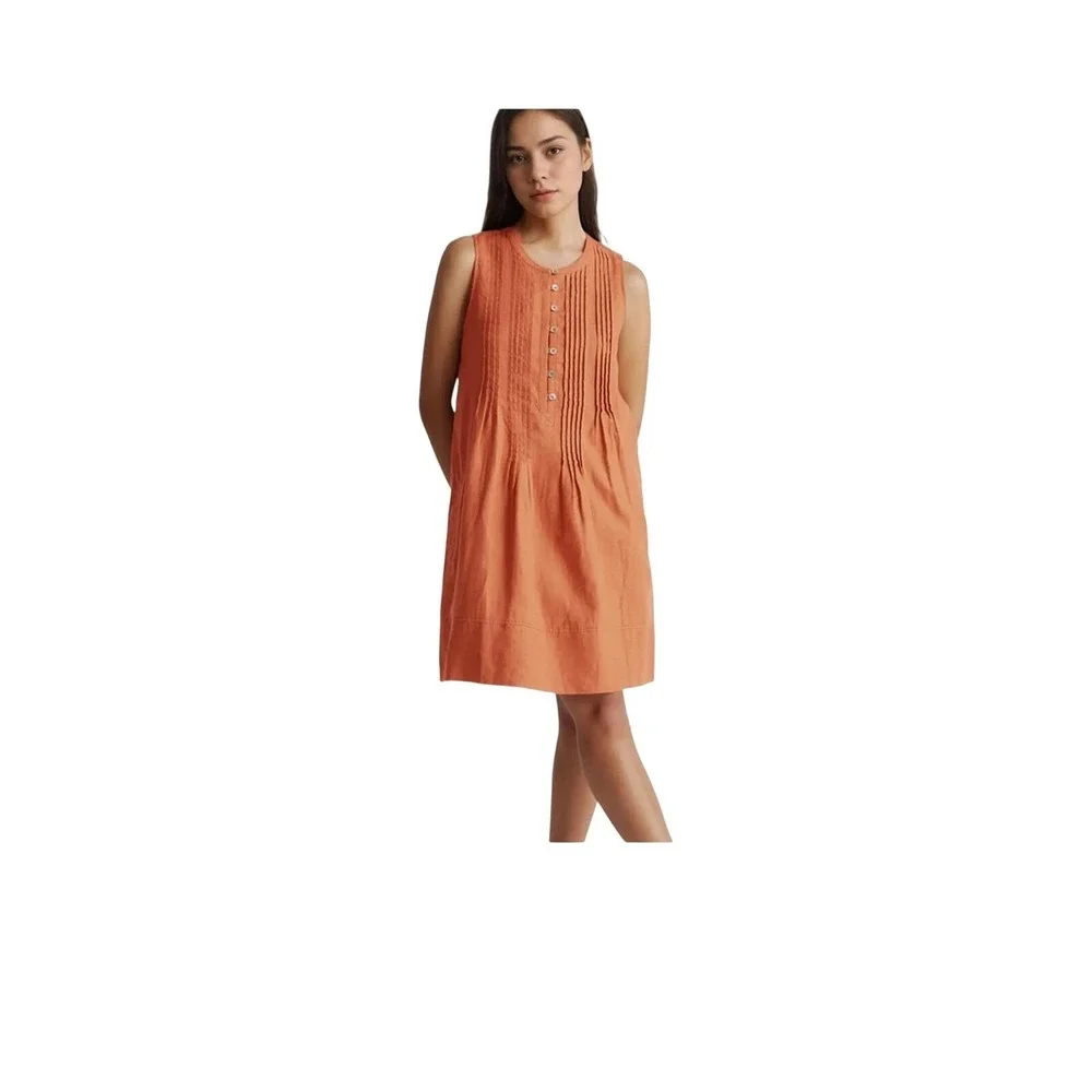 J.Crew‎ Linen Blend Mini Dress Coral Size M pintuck pleated Preppy